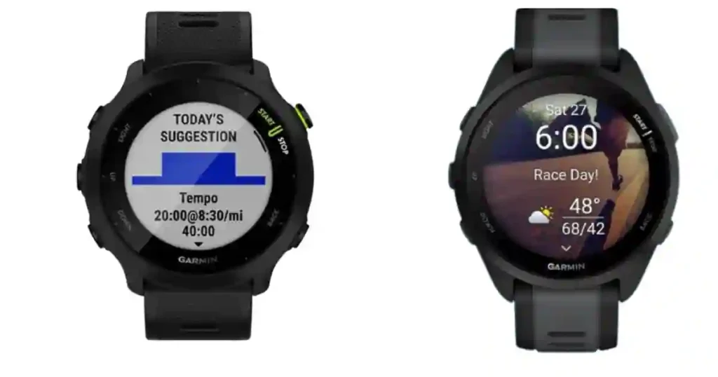 A clear comparison of the Garmin Forerunner 55 and Forerunner 165 smartwatche