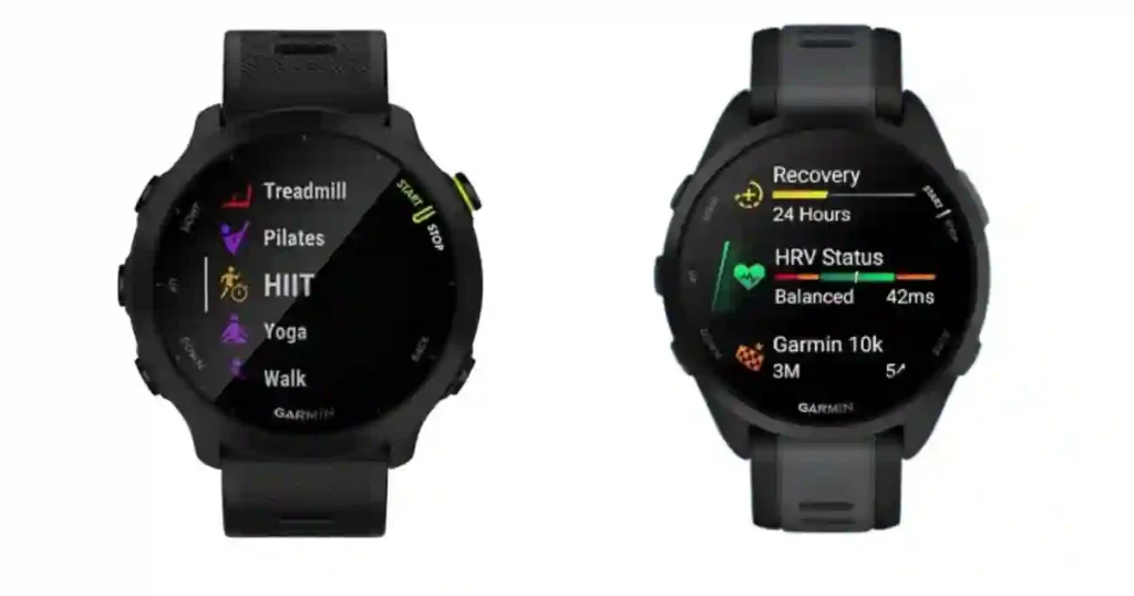 Side-by-side view of the Garmin Forerunner 55 and 165