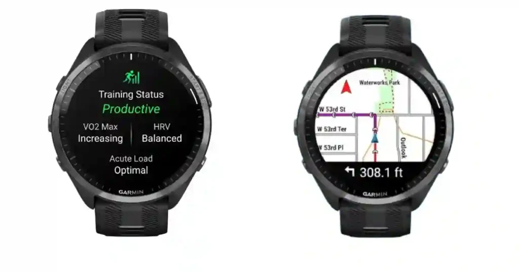 Concept image of the Garmin Forerunner 975 with sleek design, advanced heart rate sensor, built-in LED flashlight, and multi-band GPS for outdoor adventurers.