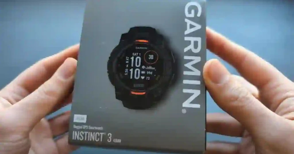 Garmin Instinct 3 Solar smartwatch with rugged design showcasing solar charging feature.