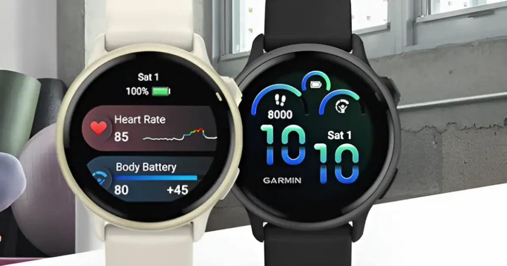 Garmin Smartwatch Update showing new features like heart rate monitoring, breathing variations, hiking trails, and golf tools in 2025
