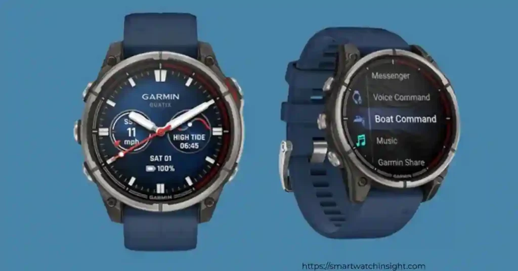 Garmin Quatix 8 47mm AMOLED display showing boat helm data